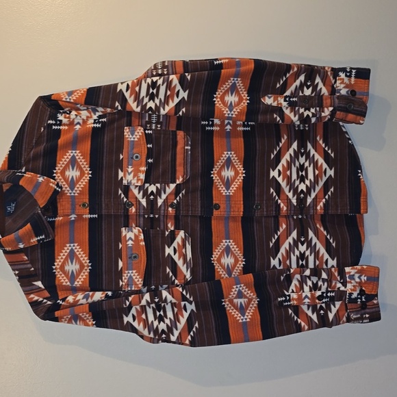 George Orange and Brown Plaid Aztec Western Shirt LOT O - Picture 1 of 6